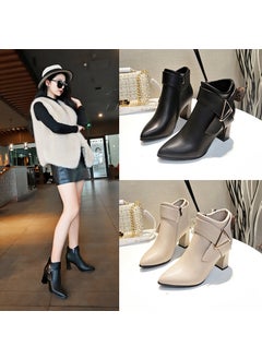 Buy Autumn and winter New Chelsea boots high heel short boots Womens thick heel pointed slimming short ankle boots Martin boots for womenBeige [6cm]] Beige [6cm]] in Saudi Arabia