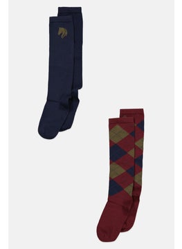 اشتري Men 2 Pair Solid Socks, Navy/Maroon Combo في الامارات