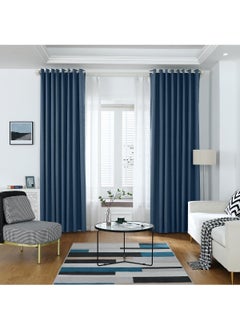 Buy 2-Piece Blackout Outdoor Curtains Dark Blue in UAE