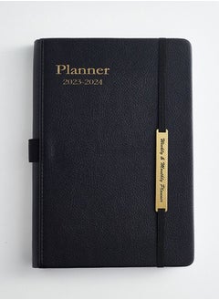 Buy Academic Weekly & Monthly Planner Daily Planner with Monthly Tabs, Leather Cover + Month Label + Thick Paper + Elasticated String on the side in UAE