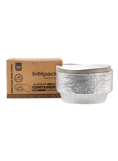 اشتري Hotpack Disposable Food StorageTake away Aluminium Round Food Container Silver 690ml with Lid 50 Pieces في الامارات