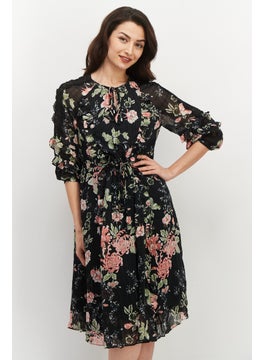 Buy Women Floral Print Midi Dress, Black Combo in Saudi Arabia