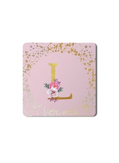 Buy Designer Leather Coasters Mat for Beverage Drinks- Custom Monogram Initial Letter Floral Pattern Alphabet - L (Pink) in UAE