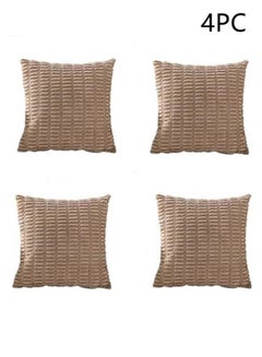 Buy 4-Piece Home Decorative Pillow Covers Striped Corduroy Throw Pillow Cover Brown 45x45 Centimeter in UAE