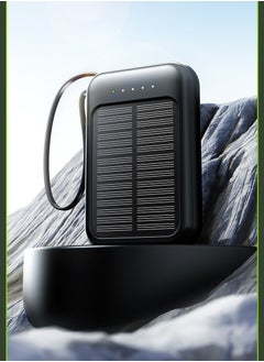 Buy Solar power bank 20000mAh large capacity power bank with charging cable (black) in Saudi Arabia