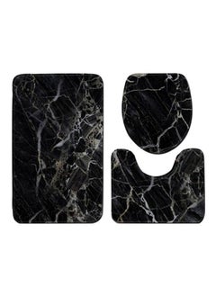 Buy 3-Piece Marble Printed Bath Mat Set Black/White Rectangular Mat( 75x45), U Shaped Mat(37.5x45), Toilet Cover(35x45)cm in Saudi Arabia