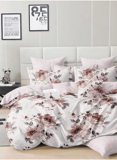 اشتري Duvet Cover Set 6-Pcs King Size Printed Bed Set Fits (200x200 CM) With Fitted Sheet PillowSham And Pillow Cases (Without Filler),Dawn Pink في الامارات