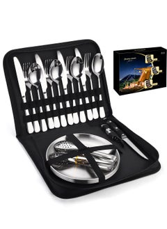 Buy 20-Piece Stainless Steel Cutlery Set for 4 People, Portable Camping Cutlery with Spoon, Fork, Knife - Perfect for Outdoor Picnics and Travel, Elegant Silver Silverware for Dining. in Saudi Arabia