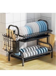 Buy TYCOM Dish Drying Rack, Curve 2-Tier Dish Rack Set, Large Rust-Proof Dish Drainer with Drip Tray Knife Holder, Cutting Board Holder for Kitchen Dish Strainers Dish Dryer Rack for Counter(Black) in UAE