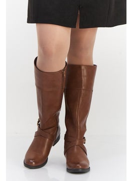 اشتري Women Adjustable Buckle Knee Boots, Brown في الامارات