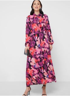 Buy Puff Sleeve Graphic Print Dress in Saudi Arabia