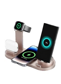 اشتري 6-in-1 Universal Fast Charging Station Wireless Charger Station For Mobile Phone Watch Headphones（Rose Gold） في الامارات