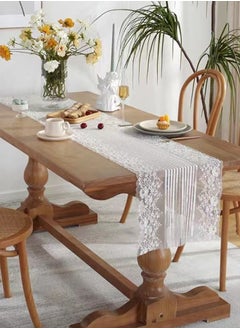 اشتري 1-Piece European Style Lace Hollowing Pattern Tablecloth Suitable for Dining Table or Side Cabinet Polyamide Lace White 38 x 180 Centimeter في الامارات