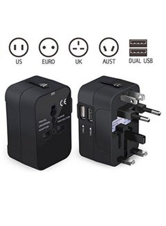 Buy Travel Universal Adapter Surge Protector UK EU US Plug with 2x USB Ports 2.1A Output (Black) in UAE