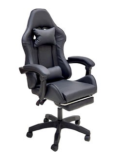 اشتري SBF High Back Gaming Chair with Footrest - Premium Leather, Padded Armrests, Adjustable Height, Headrest Cushion & Reclining Backrest, Swivel Office Computer Chair, Black في الامارات