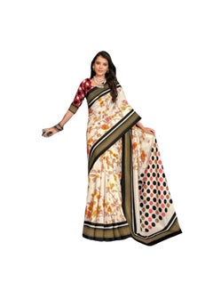 Buy Kathi Silk Floral Print Saree With Black Border And Red Unstitched Blouse in UAE