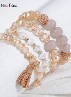Buy Bohemian Bracelet Multi-Layer Beaded Stacking Stretch Strand Cuff Crystal Bangle in UAE