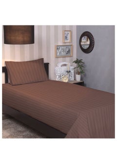 Buy Tulip (Dark Brown) Single Size Flat Sheet with 1 cm Satin Stripe (160 x 280 Cm-Set of 1 Pc) 100% Cotton, Soft and Luxurious Hotel Quality Bed linen-300 TC in UAE