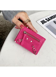 Buy Wallet Women's Short Genuine Leather New Multi-functional Motorcycle Tri-fold Coin Purse Folding Wallet Fashion Direct in Saudi Arabia