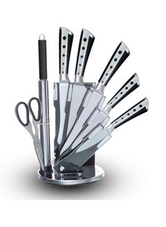 اشتري HX KITCHEN 7 pcs Chef Knife Set, Stainless Steel Kitchen Knives Set, Super Sharp Cutlery Set with Stand, Scissors & Sharpener (Black O) في مصر
