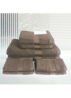 اشتري 8 Pcs MATRIX Dyed Towel set 500 GSM 100% Cotton Terry Zic Zac Border 2 Bath Towel (70x140) cm, 2 Hand Towel (50x90) cm, & 4 Face Towel (33x33) cm Soft Feel Highly Absorbent Chocolate Brown Color في الامارات