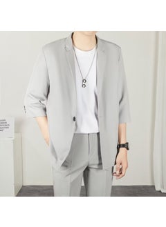 Buy Casual Slim Blazer Mens Quarter-Sleeve Spring Summer Light gray in UAE