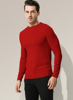 Buy Mens Solid Color Crew-Neck Thermal Underwear Shirt Cold Weather Thick Base Layer,Long Sleeve T-Shirt Loungewear Red in Saudi Arabia