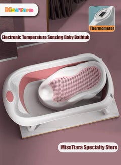 اشتري Foldable Baby Bathtub Set with Temperature Sensing Thermometer and Baby Special Bath Bed Newborn Sitting and Lying Large Safety Bathtub في الامارات