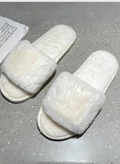Buy Women's Fuzzy Open Toe Slippers, Warm & Comfy Non-slip Flat Slides Shoes, Indoor Outdoor Plush Shoes in UAE