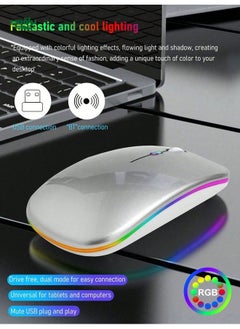 Buy Portable Silent Wireless Mouse For Laptop & Tablet, Dual Mode Office Computer Mouse With Colorful RGB Backlight And Battery in UAE