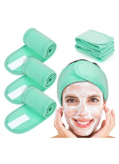 Buy Spa Facial Headband Head Wrap Terry Cloth Headband 4 counts Stretch Towel for Bath, Makeup and Sport (Green) in UAE