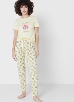 Buy Printed T-Shirt And Pyjama Set in UAE