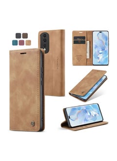 Buy CaseMe Honor 80 pro Wallet Case Book Folding Flip Folio Case with Magnetic Kickstand Card Slots Protective Cover - Brown in Egypt