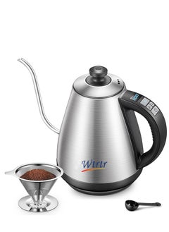 Buy 1 Liter Gooseneck Stainless Steel  Electric LED Screen Temperature Control Coffee Kettle in UAE