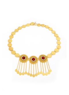 Buy MANDI retro light luxury red stone rhinestone inlaid tassel gold-plated pendant necklace is suitable for women's daily wear during festivals in UAE