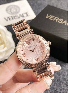 Buy Versace Women's Cubic Zirconia Classic Fashion Versatile Quartz Watch with Rose Gold Stainless Steel Strap 32mm Pink dial in UAE