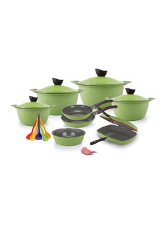 Buy 20Pieces Granite Cookware Set Pot 18 - 20 - 24 - 32 - Frying pan 20 - 24 - Tray 26 - Double grill 36 + 2 silicone hot pot holder + 5 pcs serving kit -Green in Egypt