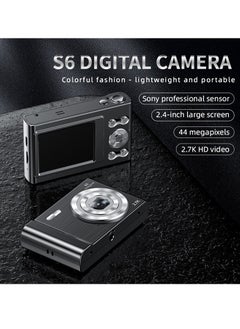 Buy S6 HD Digital Camera 44MP 2.7K Video Recording 2.4-inch HD Screen Professional Sensor Student Campus Travel CCD Portable Card Camera With 32G TF Card in Saudi Arabia