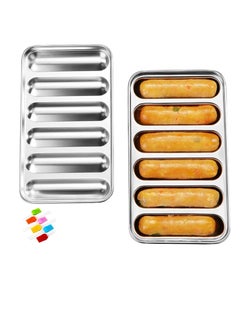 Buy Sausage Mold,Non-Stick Stainless Steel Baking Pan Food Mold for Homemade Hot Dogs, Hot Dog Bun, 4 Inch, With a silicone oil brush (Random Color) in UAE