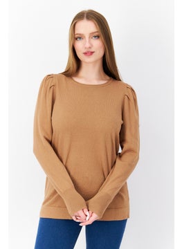 اشتري Women Boat Neck Ribbed Sweatshirt, Tan في الامارات