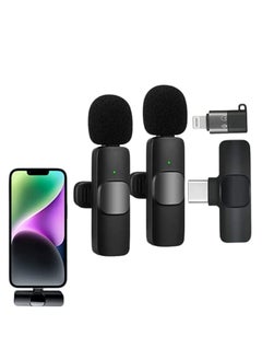 اشتري 2in1 Bluetooths Mic K9 Wireless Collar Microphone Dual Lapel Lavalier Mic for Noise Reduction Vlogging Interview Live Streaming YouTube Video Broadcast With 2 Mic Receiver for iPhone and Android في الامارات