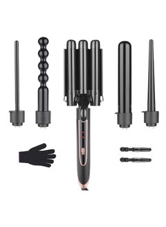 Buy 5-in-1 Curling Iron Set  with 2 Hair Clips and Heat-proof Gloves Interchangeable Barrels Hair Curler for Home Salon in UAE