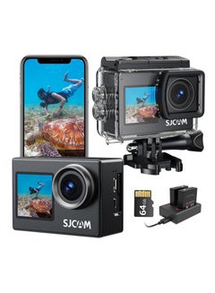 Buy SJCAM Upgraded SJ4000 4K30FPS WiFi Action Camera Dual Screen Ultra HD 30M Underwater Camera 170° Wide-Angle Waterproof Camera with 2 Batteries, 64G SD Card and Accessories Kits for Helmet Bicycle in Saudi Arabia
