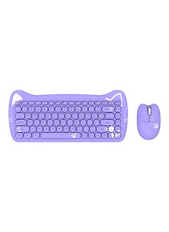 اشتري A3060 - Cute Cat Purple PC Wireless Keyboard and Mouse Set USB, Retro Typewriter Round Key caps 65 percent, Small Cordless Aesthetic Mouse, Compatible Mac Laptop Computer for office game في الامارات