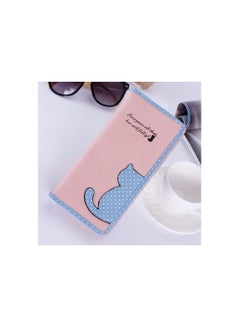 Buy Multi-function cute cat pattern soft leather zipper long wallet purse for women in UAE