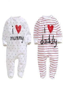 اشتري AOMOMO Unisex-Baby Clothes Newborn Twins I Love Mummy I Love Daddy Bodysuit Twins 2 Pack (Newborn) في الامارات