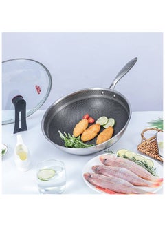 Buy Wok for professional cooks, very high quality material, say goodbye to scratched and peeled pans, size 34 cm, with Pyrex lid and a wonderful handle, 16 ml, multi-colored in Egypt