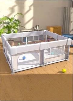 Buy 1-Piece Baby Playpen Indoor Play Game Fence Steel Pipe Oxford Cloth Grey 180x120 cm in UAE