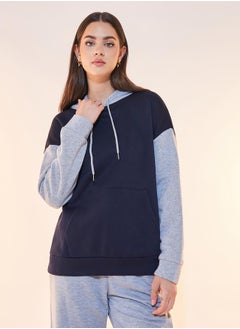 Buy Color Block Hoodie with Kangaroo Pocket in Saudi Arabia