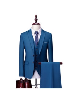 اشتري Mens Slim Fit Suit Vest Pants 3-Piece Set Wedding Peacock Blue في السعودية